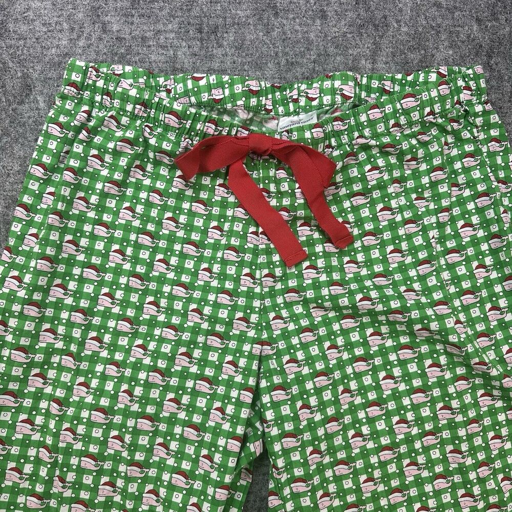 Vineyard Vines Holiday Pajama Pants Women Extra Small Green Santa Hat Whales